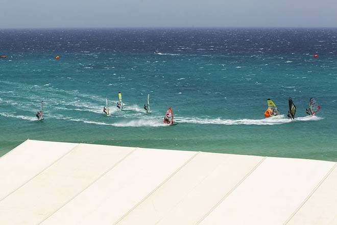 Action in front of the tent - PWA Sotavento Fuerteventura Grand Slam 2011 ©  John Carter / PWA http://www.pwaworldtour.com